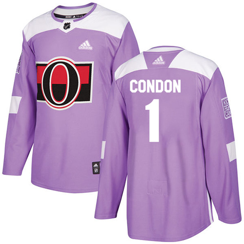 Adidas Senators #1 Mike Condon Purple Authentic Fights Cancer Stitched NHL Jersey - Click Image to Close